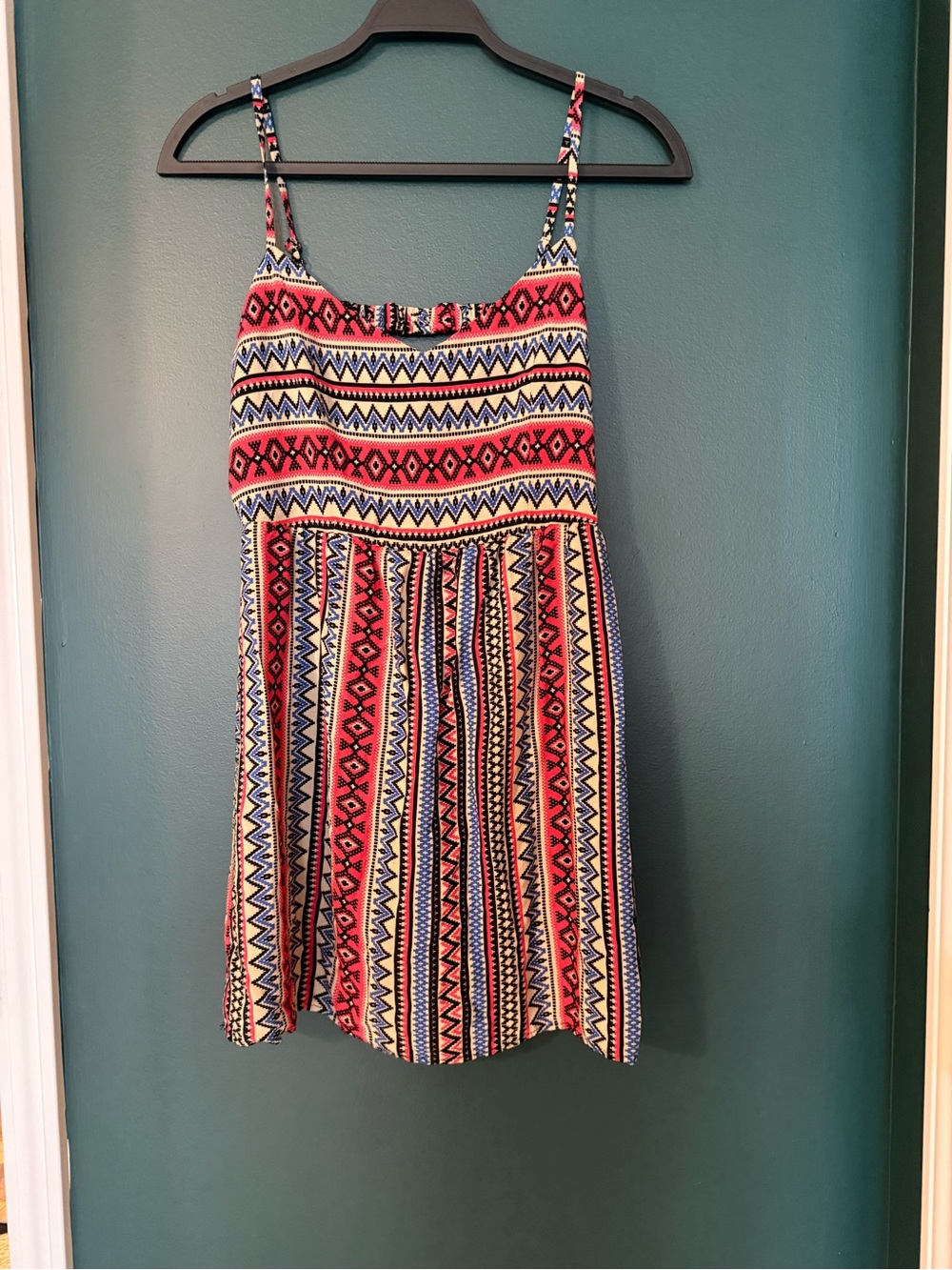 En Creme Strappy Aztec Print Dress - Red, Blue, Yellow